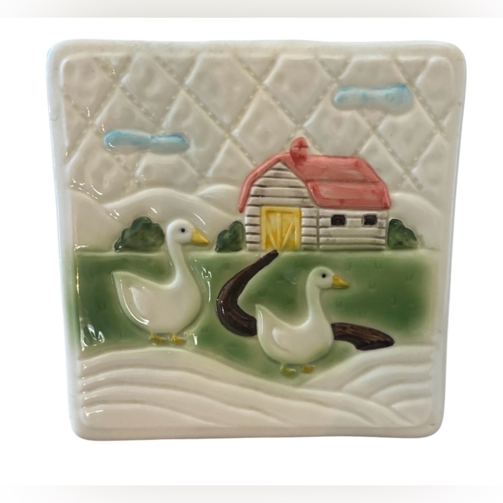 Vintage otagiri geese farm setting ceramic potholder